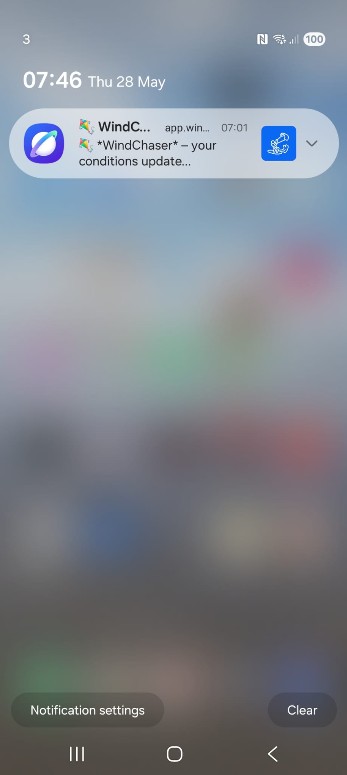 WindChaser push notification on lock screen