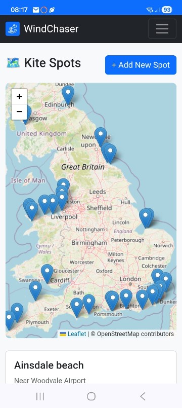 Map of community kite spots around the UK
